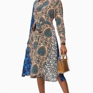 Weekend Max Mara Blue and Cream Long Sleeve Dress